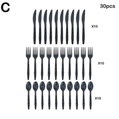30 τμχ/Σετ Πλαστικά μαχαιροπίρουνα κουτάλια πιρούνια μαχαίρι μαχαιροπήρουνα Επαναχρησιμοποιήσιμα πλαστικά επιτραπέζια σκεύη Μαύρο Λευκό Κόκκινο Μωβ Κίτρινο Χρυσό Ροζ Πράσινο