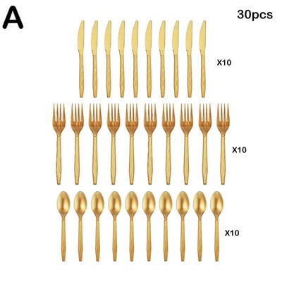 30 τμχ/Σετ Πλαστικά μαχαιροπίρουνα κουτάλια πιρούνια μαχαίρι μαχαιροπήρουνα Επαναχρησιμοποιήσιμα πλαστικά επιτραπέζια σκεύη Μαύρο Λευκό Κόκκινο Μωβ Κίτρινο Χρυσό Ροζ Πράσινο