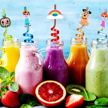 8Pcs Coco Cartoon JJ Melon Парти консумативи Многократна сламка Пластмасови сламки за пиене за Baby Shower Детска украса за рожден ден