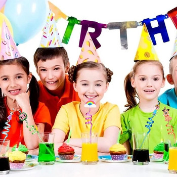 8Pcs Coco Cartoon JJ Melon Парти консумативи Многократна сламка Пластмасови сламки за пиене за Baby Shower Детска украса за рожден ден