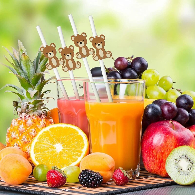 10-30 τμχ χάρτινα καλαμάκια καφέ αρκούδας Παιδικά άχυρα πόσης μιας χρήσης 1ο πάρτι γενεθλίων αγοριών DIY Διακόσμηση Προμήθειες Baby Shower