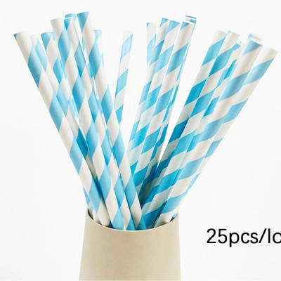 25 τμχ Πολύχρωμα χάρτινα καλαμάκια μιας χρήσης Ροζ μπλε καλαμάκια πόσιμου χυμός για παιδικά γενέθλια διακόσμηση γαμήλιων πάρτι Προμήθειες Baby Shower
