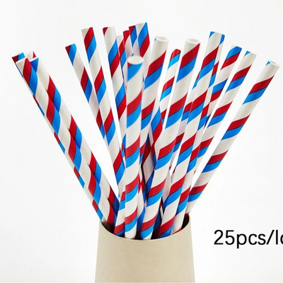 25 τμχ Πολύχρωμα χάρτινα καλαμάκια μιας χρήσης Ροζ μπλε καλαμάκια πόσιμου χυμός για παιδικά γενέθλια διακόσμηση γαμήλιων πάρτι Προμήθειες Baby Shower