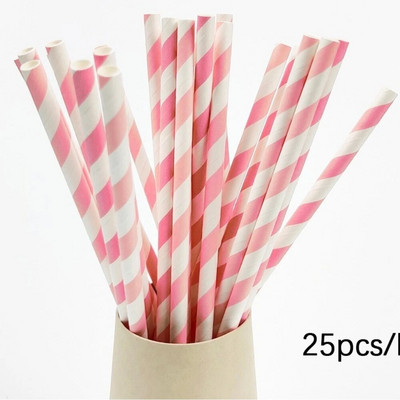 25 τμχ Πολύχρωμα χάρτινα καλαμάκια μιας χρήσης Ροζ μπλε καλαμάκια πόσιμου χυμός για παιδικά γενέθλια διακόσμηση γαμήλιων πάρτι Προμήθειες Baby Shower