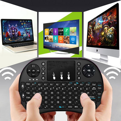 Iluminare de fundal colorată engleză rusă 2.4G Air Mouse Touchpad la distanță pentru Android TV Box PC I8 Mini tastatură fără fir