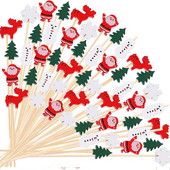 100 τεμ. Χριστουγεννιάτικα μπαστούνια φρούτων Άγιος Βασίλης Επιλογές κοκτέιλ για ένα Cupcake Topper για το 2024 Navidad ντεκόρ για πάρτι