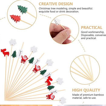 100 бр. Коледни плодови пръчици Дядо Коледа Снежен човек Избор на коктейли Топер за кексчета за еднократна употреба за 2024 Navidad Парти декорация