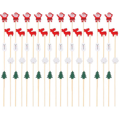 100 τεμ. Χριστουγεννιάτικα μπαστούνια φρούτων Άγιος Βασίλης Επιλογές κοκτέιλ για ένα Cupcake Topper για το 2024 Navidad ντεκόρ για πάρτι