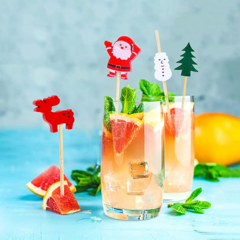 100 τεμ. Χριστουγεννιάτικα μπαστούνια φρούτων Άγιος Βασίλης Επιλογές κοκτέιλ για ένα Cupcake Topper για το 2024 Navidad ντεκόρ για πάρτι