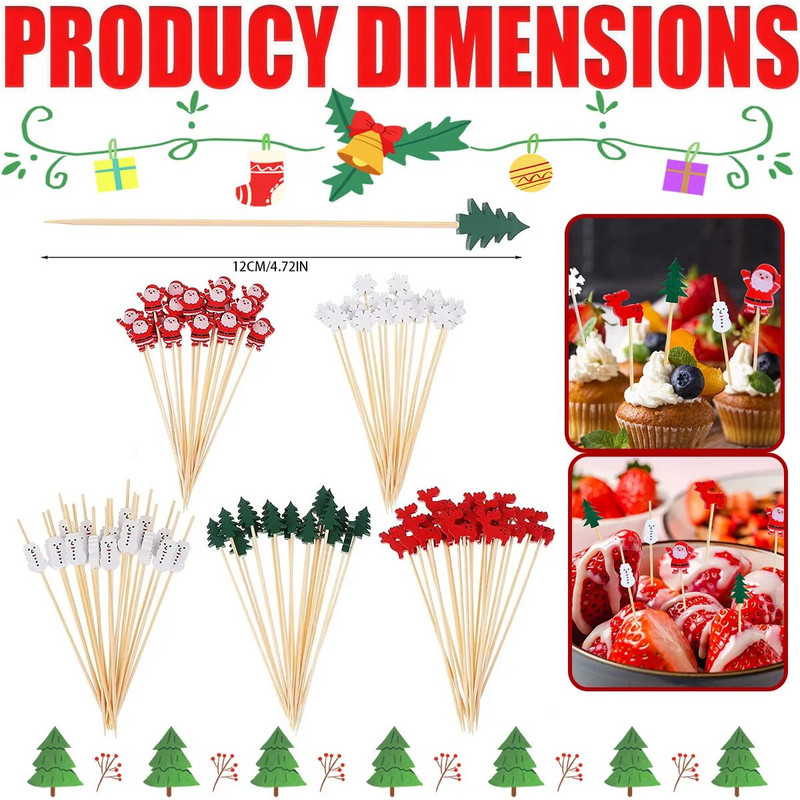 100 τεμ. Χριστουγεννιάτικα μπαστούνια φρούτων Άγιος Βασίλης Επιλογές κοκτέιλ για ένα Cupcake Topper για το 2024 Navidad ντεκόρ για πάρτι