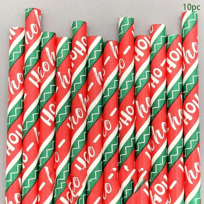 10 τμχ χριστουγεννιάτικο θεματικό χαρτί καλαμάκια Κόκκινο πράσινο χριστουγεννιάτικο δέντρο Snowflake Drinking Straws Merry Christmas Party Decor 2023