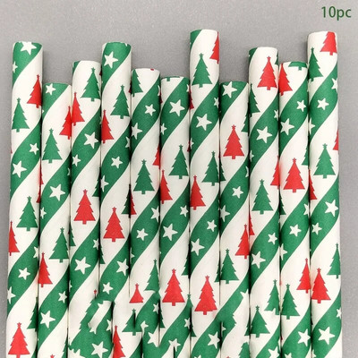 10 τμχ χριστουγεννιάτικο θεματικό χαρτί καλαμάκια Κόκκινο πράσινο χριστουγεννιάτικο δέντρο Snowflake Drinking Straws Merry Christmas Party Decor 2023