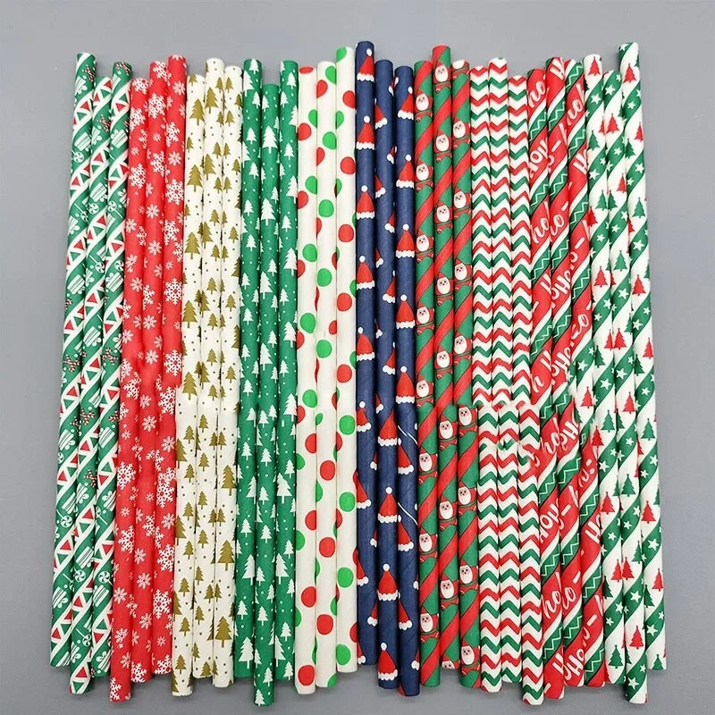 10 τμχ χριστουγεννιάτικο θεματικό χαρτί καλαμάκια Κόκκινο πράσινο χριστουγεννιάτικο δέντρο Snowflake Drinking Straws Merry Christmas Party Decor 2023