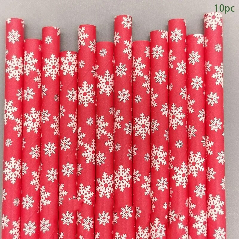 10 τμχ χριστουγεννιάτικο θεματικό χαρτί καλαμάκια Κόκκινο πράσινο χριστουγεννιάτικο δέντρο Snowflake Drinking Straws Merry Christmas Party Decor 2023