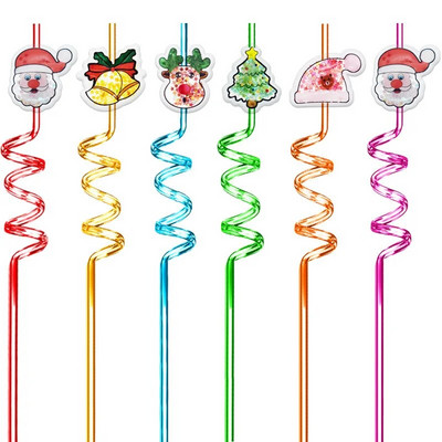 6 τμχ Χριστουγεννιάτικα επαναχρησιμοποιήσιμα σπειροειδή καλαμάκια Άγιος Βασίλης Αλυκή Χριστουγεννιάτικο δέντρο Πλαστικά καλαμάκια πόσιμου Διακόσμηση Χριστουγεννιάτικου πάρτι