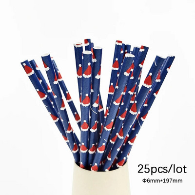 25 τεμ. Χριστουγεννιάτικα καλαμάκια μιας χρήσης Χριστουγεννιάτικο καπέλο του Αϊ-Βασίλη Αστέρι Χαρτί Καλαμάκια για χριστουγεννιάτικη διακόσμηση πάρτι Ψάθινα προμήθειες