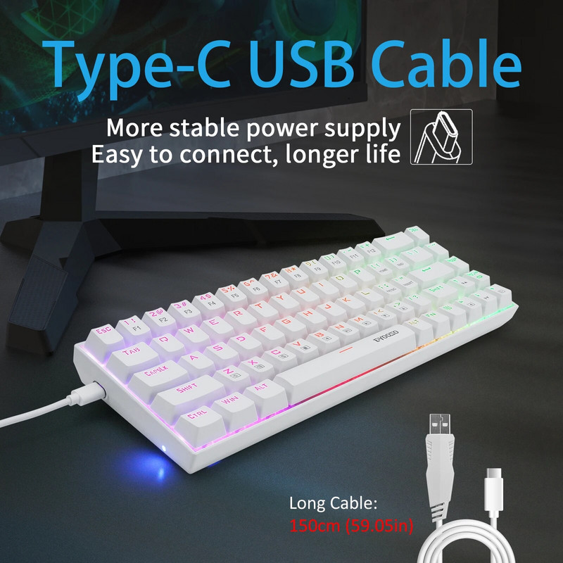 Z-686 60% Mini Mechanical Gaming Keyboard , E-Yooso 68 πλήκτρων Ενσύρματο RGB με οπίσθιο φωτισμό διακόπτη προστασίας από τη σκόνη Συμπαγής σχεδίαση για υπολογιστή