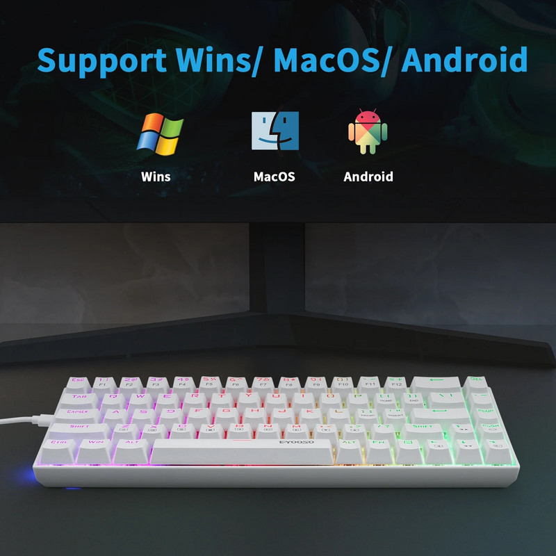 Z-686 60% Mini Mechanical Gaming Keyboard , E-Yooso 68 πλήκτρων Ενσύρματο RGB με οπίσθιο φωτισμό διακόπτη προστασίας από τη σκόνη Συμπαγής σχεδίαση για υπολογιστή