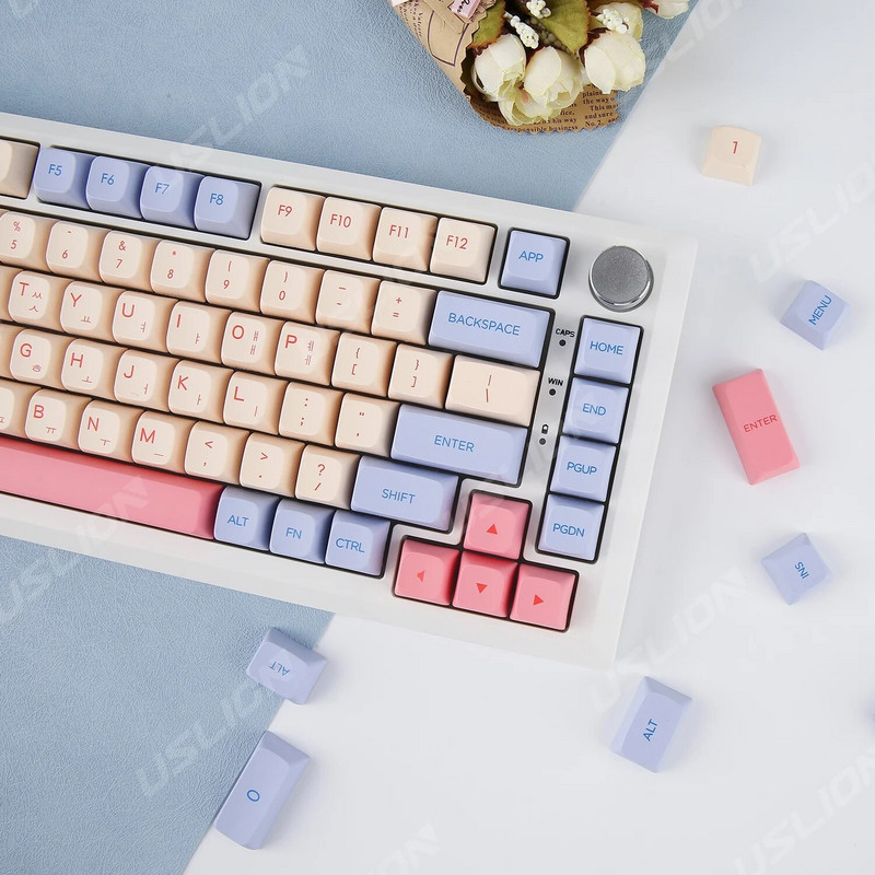 132Keys Cute Marshmallow korėjiečių klavišų dangteliai PBT dažų sublimacinis XDA profilis, skirtas MX Switch, tinka 61/64/68/87/96/104/108 klaviatūros klaviatūros dangteliai