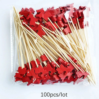 100 τεμ. Χριστουγεννιάτικα σουβλάκια από μπαμπού μιας χρήσης Άγιος Βασίλης Επιλογή μπουφέ Cupcake πιρούνι Οδοντογλυφίδα Χριστουγεννιάτικη διακόσμηση για πάρτι