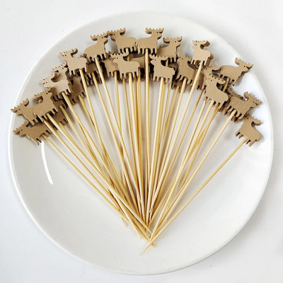 100 τεμ. Χριστουγεννιάτικα σουβλάκια από μπαμπού μιας χρήσης Άγιος Βασίλης Επιλογή μπουφέ Cupcake πιρούνι Οδοντογλυφίδα Χριστουγεννιάτικη διακόσμηση για πάρτι