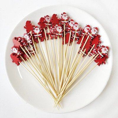 100 τεμ. Χριστουγεννιάτικα σουβλάκια από μπαμπού μιας χρήσης Άγιος Βασίλης Επιλογή μπουφέ Cupcake πιρούνι Οδοντογλυφίδα Χριστουγεννιάτικη διακόσμηση για πάρτι