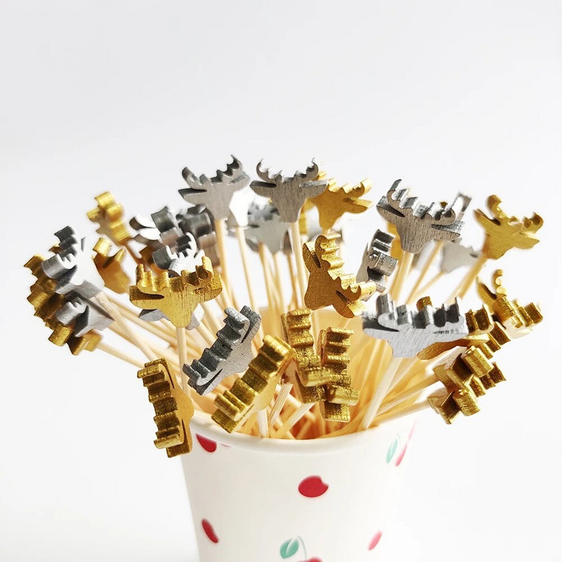 100 τεμ. Χριστουγεννιάτικα σουβλάκια από μπαμπού μιας χρήσης Άγιος Βασίλης Επιλογή μπουφέ Cupcake πιρούνι Οδοντογλυφίδα Χριστουγεννιάτικη διακόσμηση για πάρτι