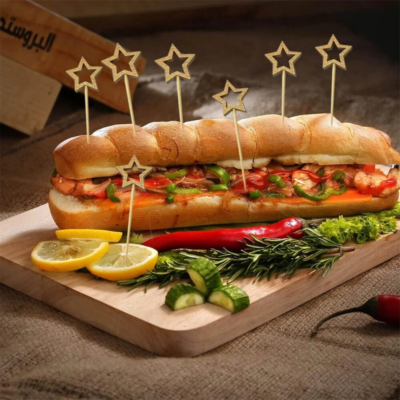 50 τεμ. Σχήμα αστεριού Σουβλάκια από μπαμπού μιας χρήσης Επιλογές φαγητού για κοκτέιλ σε μπουφέ Φρούτα cupcake πιρούνια ραβδιά για πάρτι Διακοσμητικά τραπέζια