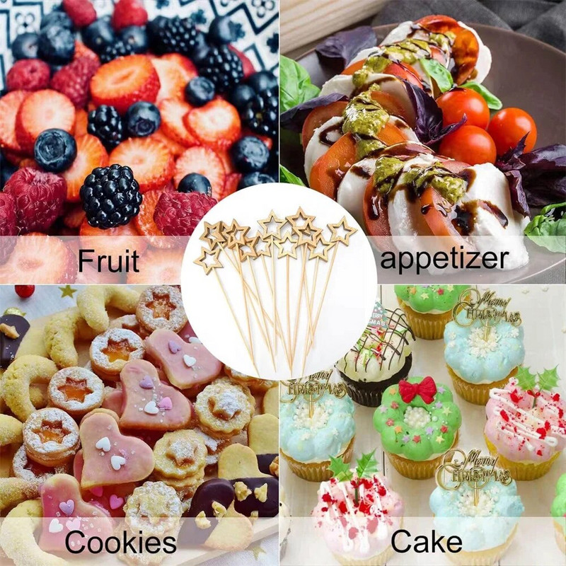 50 τεμ. Σχήμα αστεριού Σουβλάκια από μπαμπού μιας χρήσης Επιλογές φαγητού για κοκτέιλ σε μπουφέ Φρούτα cupcake πιρούνια ραβδιά για πάρτι Διακοσμητικά τραπέζια
