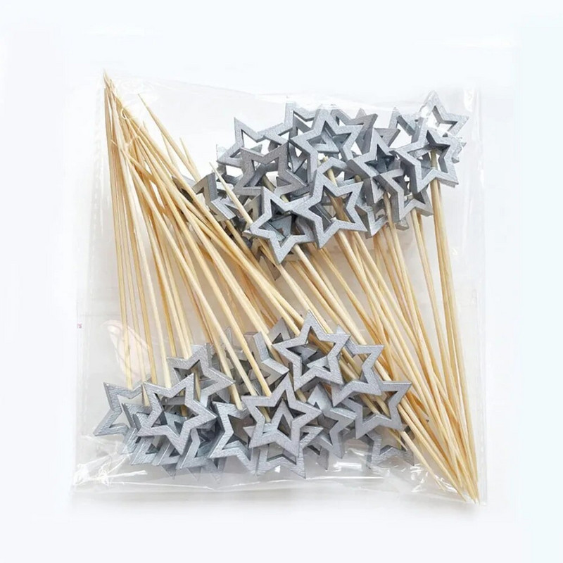 50 τεμ. Σχήμα αστεριού Σουβλάκια από μπαμπού μιας χρήσης Επιλογές φαγητού για κοκτέιλ σε μπουφέ Φρούτα cupcake πιρούνια ραβδιά για πάρτι Διακοσμητικά τραπέζια