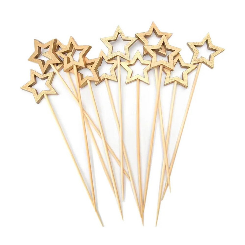 50 τεμ. Σχήμα αστεριού Σουβλάκια από μπαμπού μιας χρήσης Επιλογές φαγητού για κοκτέιλ σε μπουφέ Φρούτα cupcake πιρούνια ραβδιά για πάρτι Διακοσμητικά τραπέζια