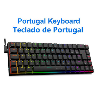 E-YOOSO Z686 RGB USB 60% Μίνι λεπτό μηχανικό gaming Ενσύρματο πληκτρολόγιο Κόκκινο διακόπτη 68 πλήκτρων Ρωσικά πορτογαλικά βραζιλιάνικα για υπολογιστές