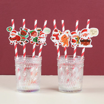 Коледни сламки за еднократна употреба Парти декоративни коледни сламки за пиене за Коледа Navidad Noel Орнаменти Новогодишни парти консумативи