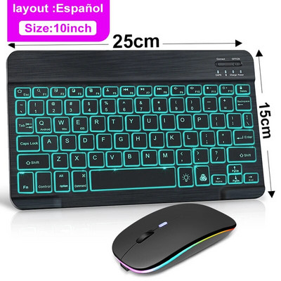 Πληκτρολόγιο RGB Bluetooth Ασύρματο πληκτρολόγιο Bluetooth Mini Ισπανικό Ρωσικό πληκτρολόγιο RGB με οπίσθιο φωτισμό Επαναφορτιζόμενο για tablet τηλέφωνο ipad
