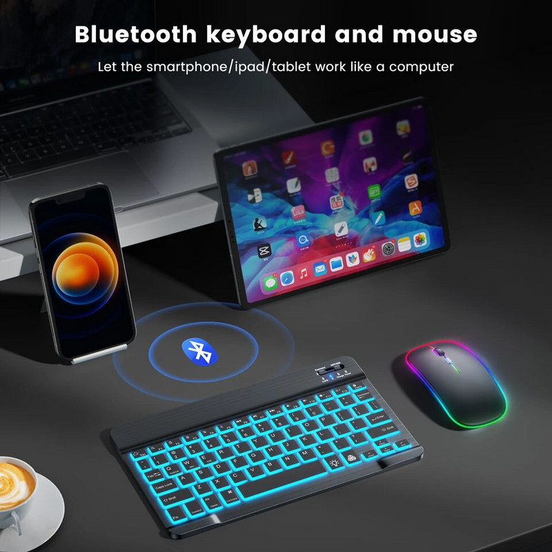 Πληκτρολόγιο RGB Bluetooth Ασύρματο πληκτρολόγιο Bluetooth Mini Ισπανικό Ρωσικό πληκτρολόγιο RGB με οπίσθιο φωτισμό Επαναφορτιζόμενο για tablet τηλέφωνο ipad