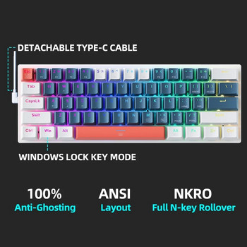 Machenike K500-B61 Mini Mechanical Keybaord 60% Form Factor Wired Full Key Hot-Swappable RGB Backlit 61Keys Gaming Keybaord