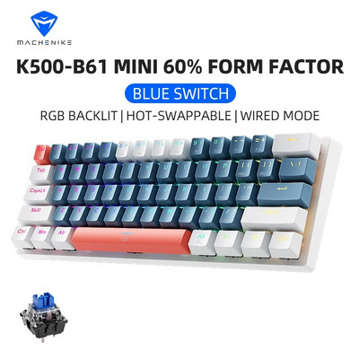 Machenike K500-B61 Mini Mechanical Keybaord 60% Form Factor Wired Full Key Hot-Swappable RGB Backlit 61Keys Gaming Keybaord