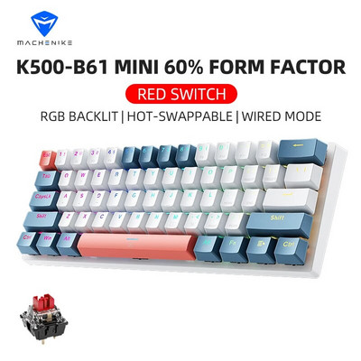 Machenike K500-B61 Mini Mechanical Keybaord 60% Form Factor Wired Full Key Hot-Swappable RGB Backlit 61Keys Gaming Keybaord