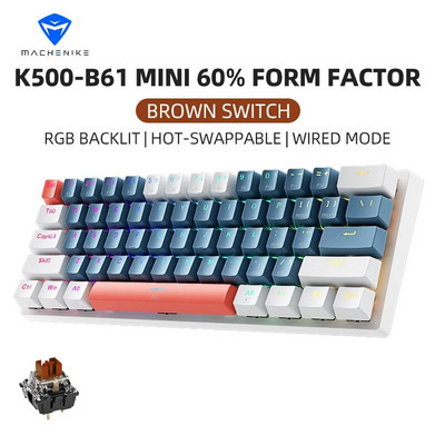 Machenike K500-B61 Mini Mechanical Keybaord 60% Form Factor Wired Full Key Hot-Swappable RGB Backlit 61Keys Gaming Keybaord