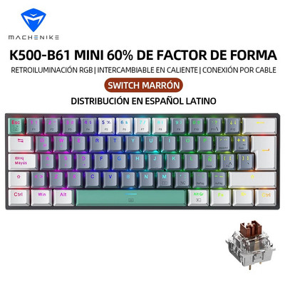 Machenike K500-B61 Mini Mechanical Keybaord 60% Form Factor Wired Full Key Hot-Swappable RGB Backlit 61Keys Gaming Keybaord