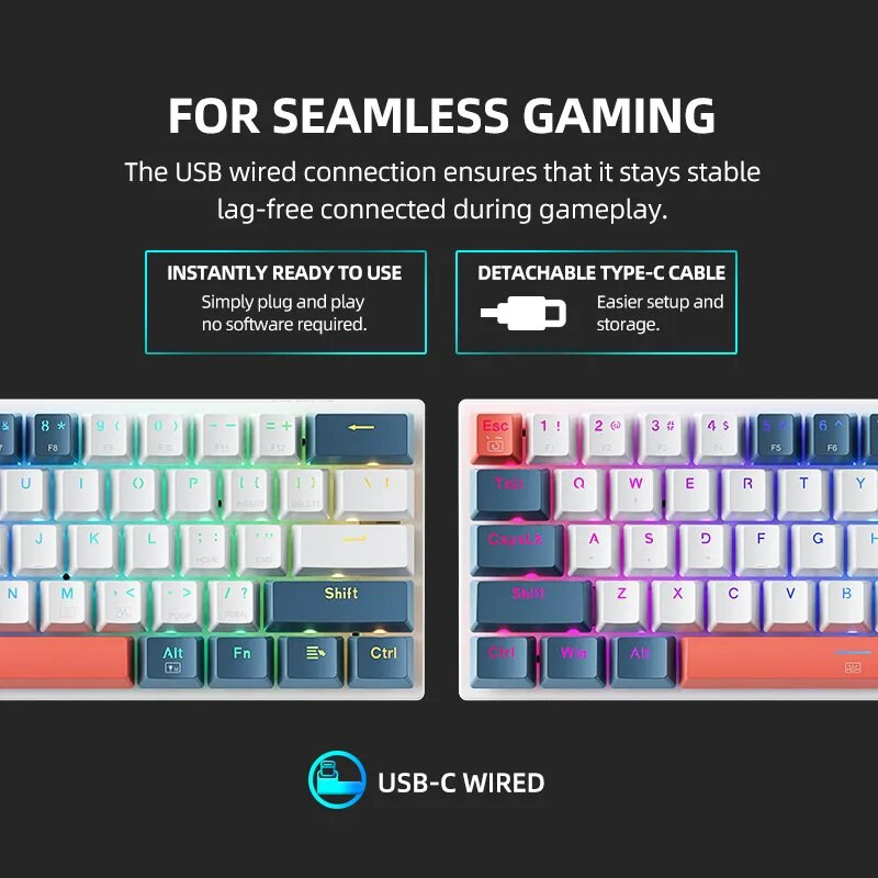 Machenike K500-B61 Mini Mechanical Keybaord 60% Form Factor Wired Full Key Hot-Swappable RGB Backlit 61Keys Gaming Keybaord