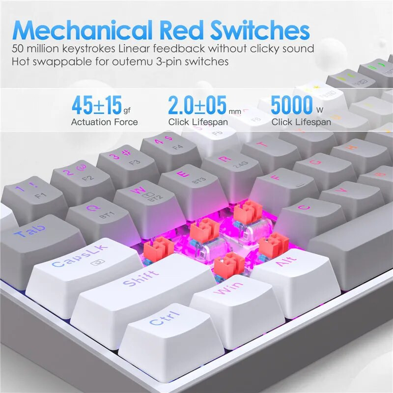 Redragon K616 Pro TKL belaidė RGB mechaninė klaviatūra 5.0 BT / 2.4 Ghz / laidinė trijų režimų 60 % Bluetooth klaviatūra linijinis raudonas jungiklis