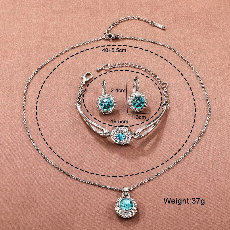 4 ΤΕΜ Μόδα Κρυστάλλινο Σετ Κοσμήματα Δαχτυλίδι Κολιέ Σκουλαρίκια Βραχιόλι Υψηλής Απόδοσης Ασημένιο Χρώμα Κοσμήματα για Γυναικεία Δώρο πάρτι