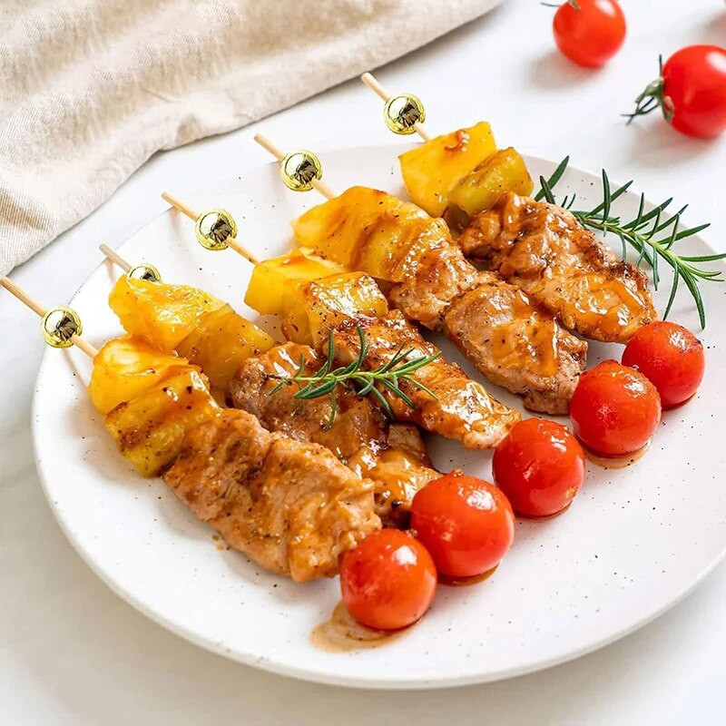 Σουβλάκι με φρούτα μπαμπού πιρούνι φρούτων κοκτέιλ μιας χρήσης διακοσμητικά σουβλάκια μπαμπού πολύχρωμα δημιουργικά σουβλάκια σουβλάκια ψησίματος κέικ