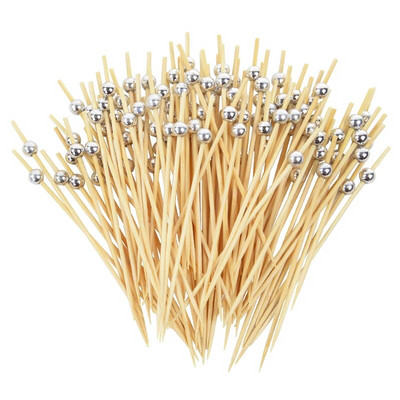 100τμχ 12cm Χρυσές χάντρες Ξυλάκια φαγητού Φρουτοσαλάτα Σνακ Πιρούνι Κοκτέιλ Διακόσμηση Κέικ Μπουφέ Οδοντογλυφίδες Χριστουγεννιάτικες προμήθειες γάμου