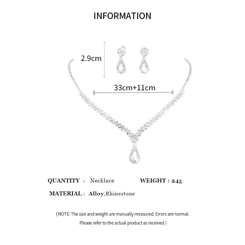 Γυναικεία σκουλαρίκια με σταγόνες κολιέ με αστραφτερά στρας Γεωμετρικά κολιέ με σταγόνες νερού Σετ κοσμημάτων γάμου για νύφη