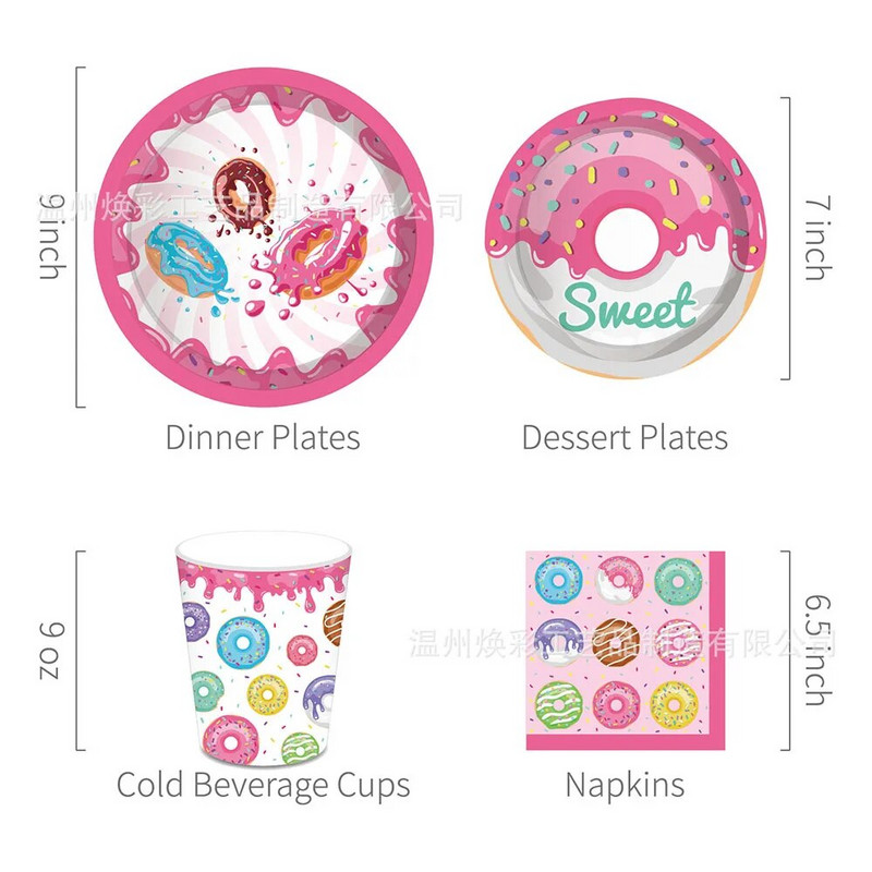 Spurgos Lėkštės Vakarėliams Stalo reikmenys Servetėlės Spurgos Staltiesė Spurgos Gimtadienio vakarėliui Kūdikių dušo dekoracijos