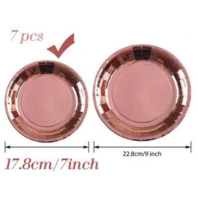 Ροζ χρυσό Κιτ σερβίτσιο για πάρτι Τραπέζι Πανί Μαχαίρι Πιρούνι Κουτάλι Χαρτί Πιάτα Κύπελλο Καλαμάκια Ντους μωρού Γάμος Διακόσμηση πάρτι γενεθλίων