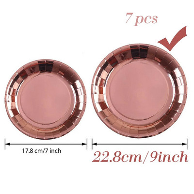 Ροζ χρυσό Κιτ σερβίτσιο για πάρτι Τραπέζι Πανί Μαχαίρι Πιρούνι Κουτάλι Χαρτί Πιάτα Κύπελλο Καλαμάκια Ντους μωρού Γάμος Διακόσμηση πάρτι γενεθλίων