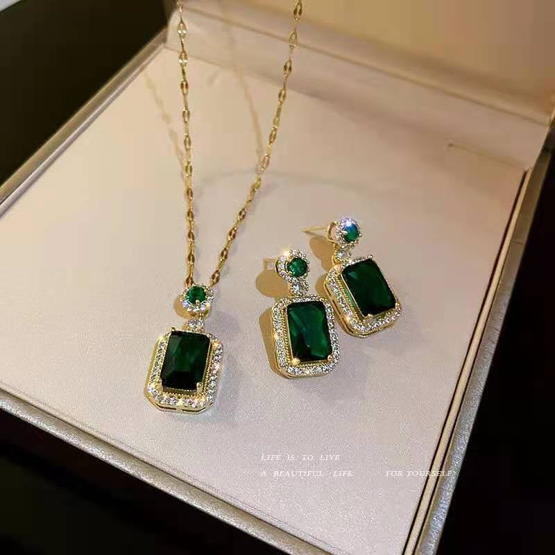 Σετ 3 τεμαχίων Luxury Fashion Emerald Bottle Bottle Σκουλαρίκια Δαχτυλίδι Δαχτυλίδι Δαχτυλίδι Γαμήλιο κόσμημα Σετ Γυναικείο Δώρο γενεθλίων